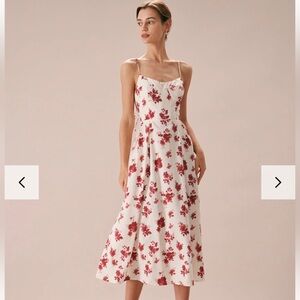 Rihoas The Red Floral Sweetheart Neck Midi Dress